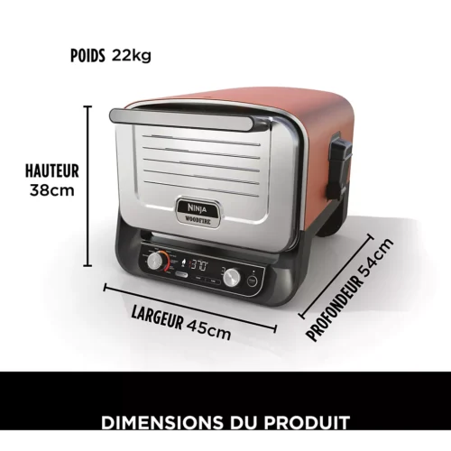 Elektro-Pizzaofen NINJA Woodfire OO101EU Orange Inox – 1 Pizza 30 cm, Vorheizung 15 min, bis 370 °C